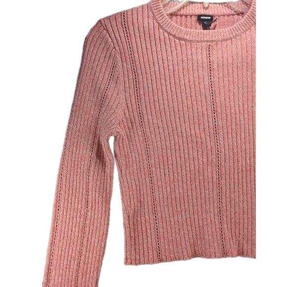 MONROW Ribbed Cotton Sweater – Women’s Medium – Cropped Pink – Fitted Y2K Style - Picture 6 of 10